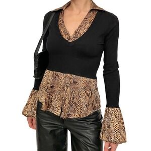 Vintage Y2K Bebe Layered Small Black Silk Blend Top Layered Snakeskin grail rare